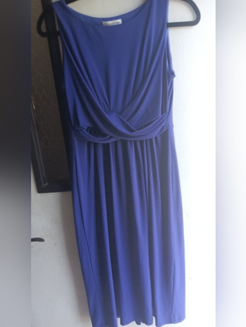 Coldwater Creek Blue Knit Sheath Dress Sleeveless Pleated Scoop Neck Size 10